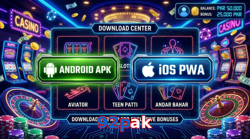 Main screen of 92Pak download page for PK players